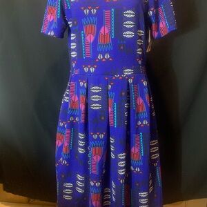 LuLaRoe Blue and Red Geometric Native Midi Dress